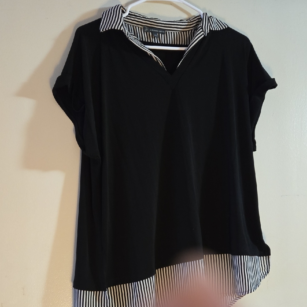 Adrianna Papell Womens Solid Knit Twofer with Printed Woven Combo